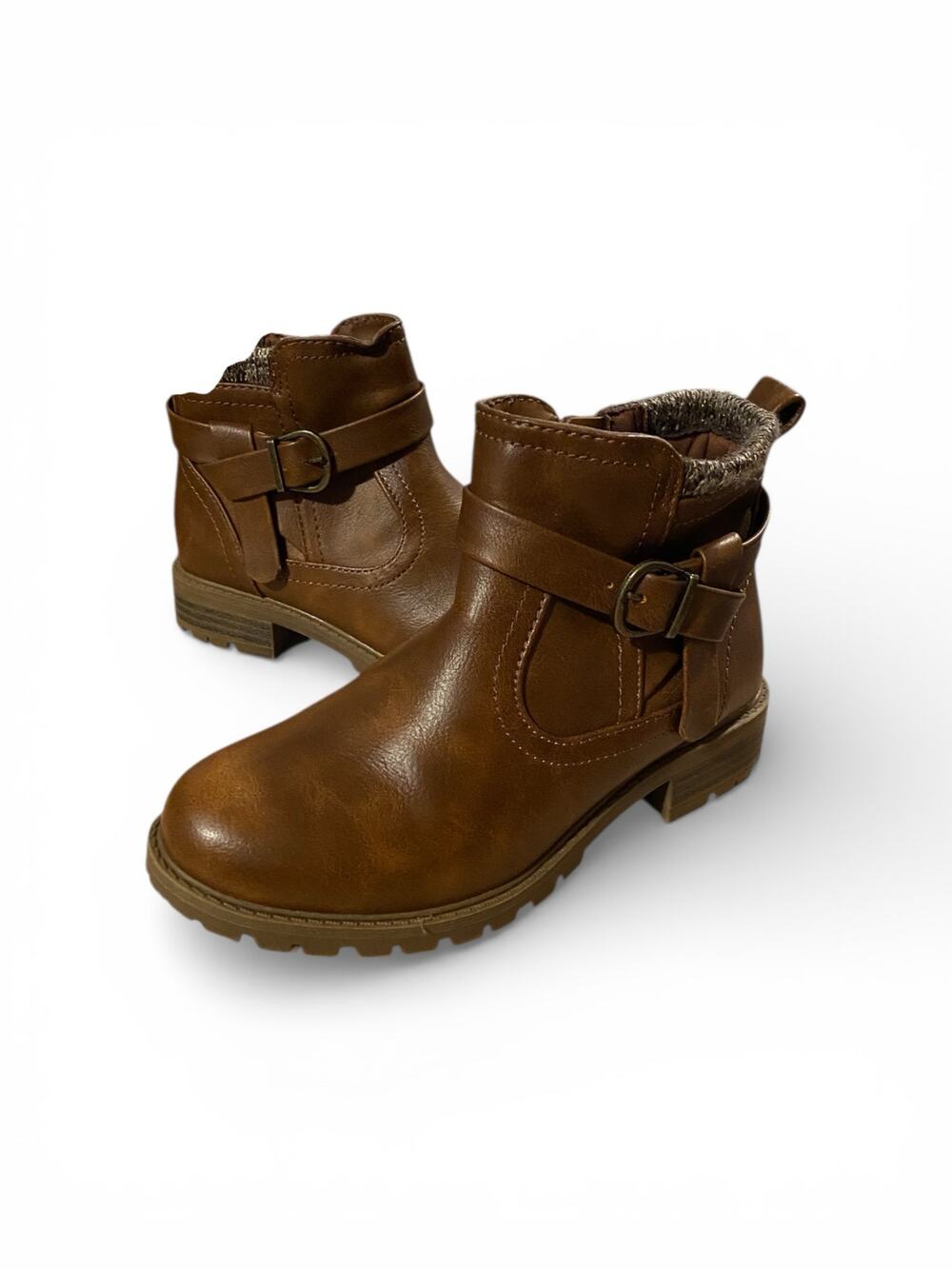 Wonder Nation Girls Ankle Booties 13 Brown Buckle Lined Inner Side Zipper